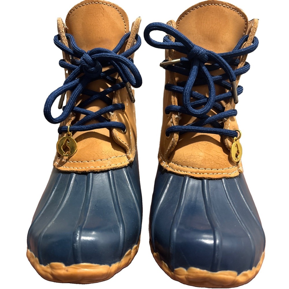 Sporto Dylan Plaid Lined Leather Duck Boots Waterproof Winter Blue Tan Women 7M